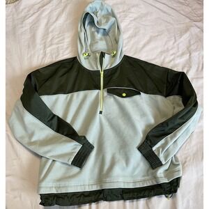 Athleta Half‎ Zip Fleece Women Green Zion Microfleece Hooded Poker Colorblock Sm